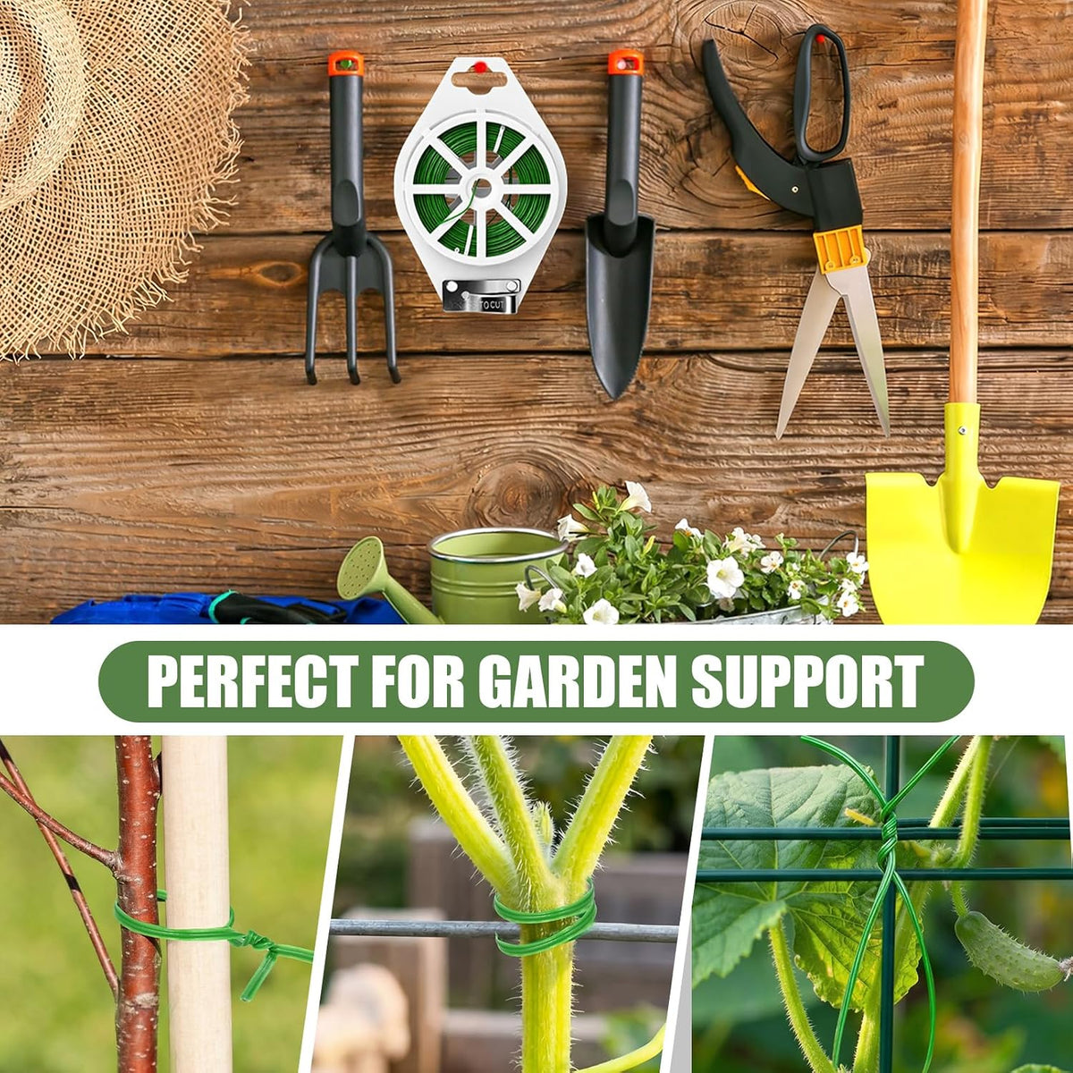 984FT Total (2 Rolls, 492FT Each) Garden Twist Ties with Cutter, Plant Ties for Tomatoes & Vines, Reusable Garden Ties for Gardening, Cable Management & Home Organization