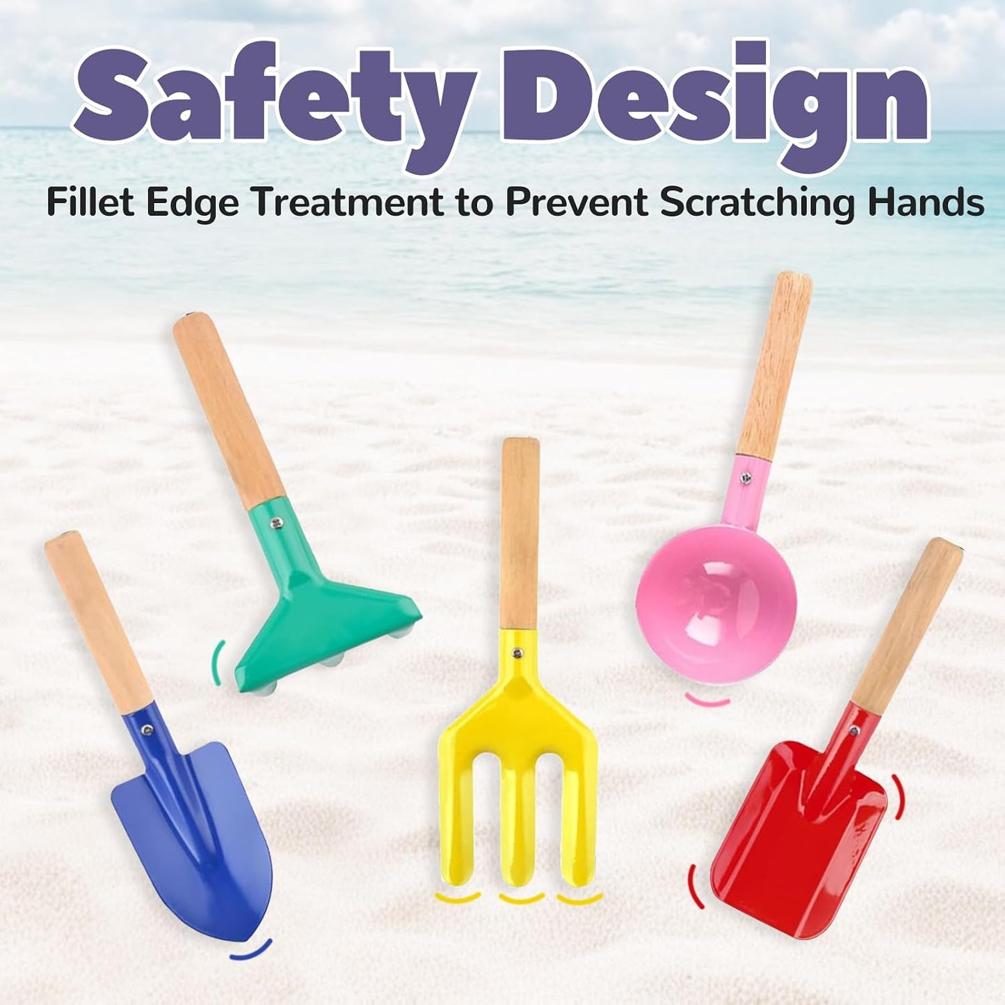 5 PCS Kids Gardening Set, Toddler Gardening Tools Metal Handle, Beach Sand Toys for Ages 3-8, Outside Toys for Sandbox Digging & Snow Sensory Playset with Spoon Fork Rake Shovel
