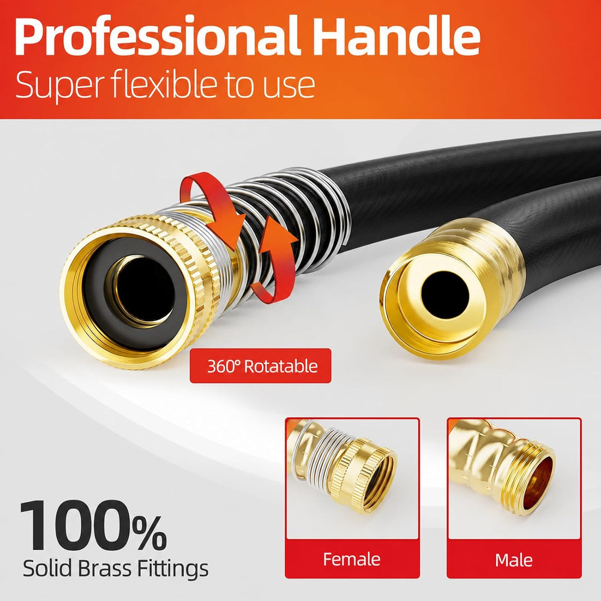Garden Water Hose 50 ft x 5/8" for yard, Heavy Duty & Flexible
