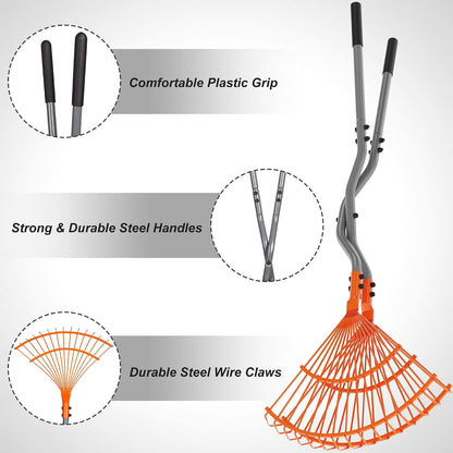 Leaf Grabber Rake, Long Handle Yard Debris Collector for Lawn