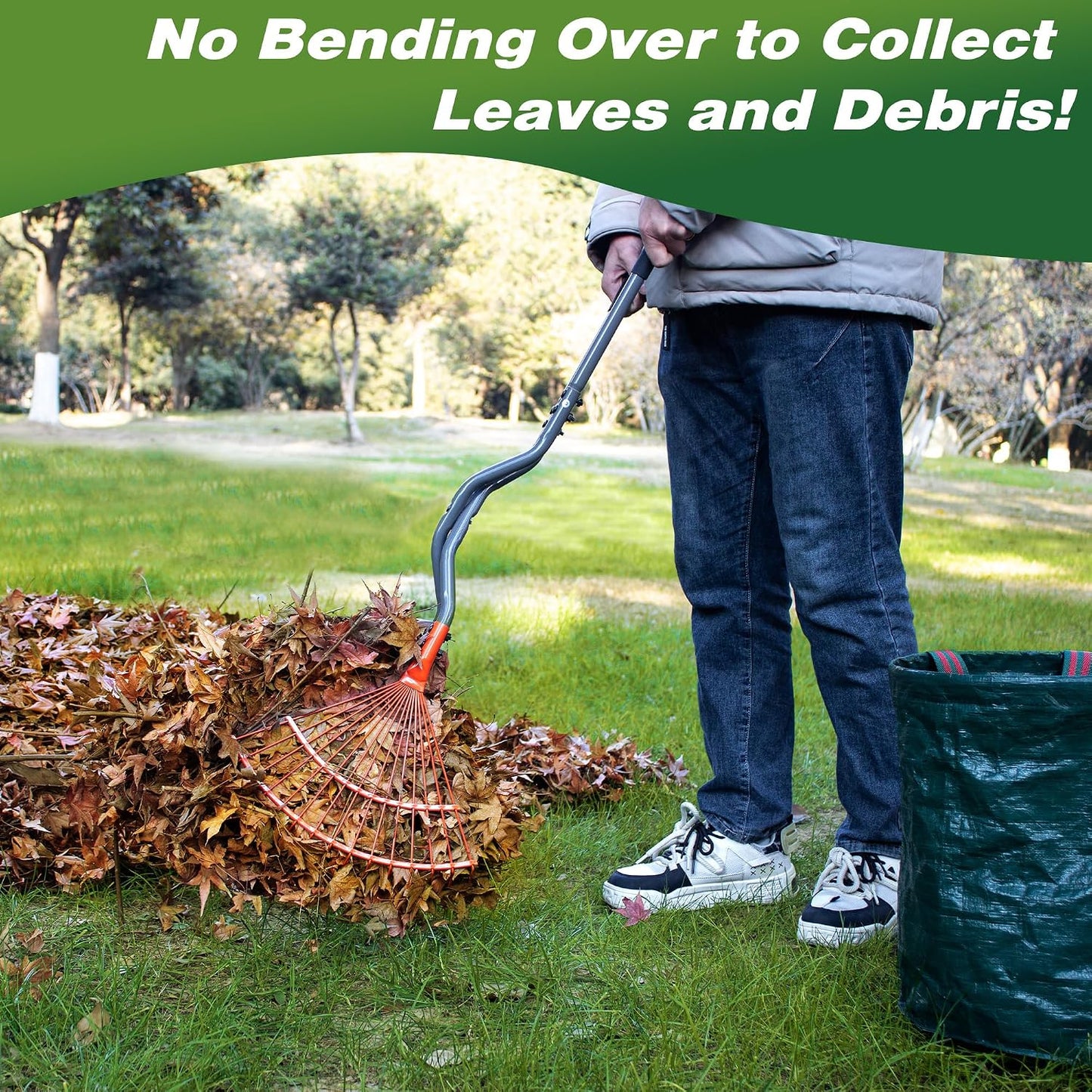 Leaf Grabber Rake, Long Handle Yard Debris Collector for Lawn