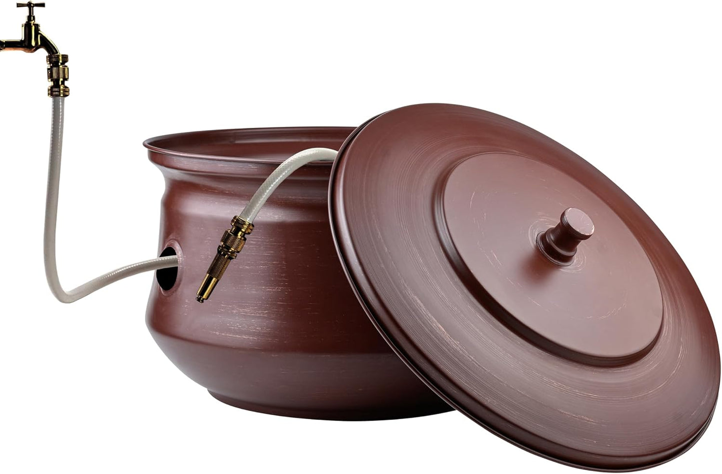 Decorative Garden Hose Holder Pot Storage with Lid 19x15.25" for Yard, Indoor & Outdoor Use - Water Hose Container, Handmade (Cobble Creek Brushed Bronze)
