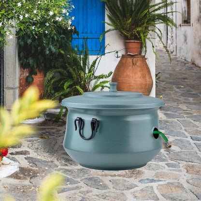 Decorative Garden Hose Holder Pot Storage with Lid 19x15.25" for Yard, Indoor & Outdoor Use - Water Hose Container, Handmade (Cobble Creek Brushed Bronze)
