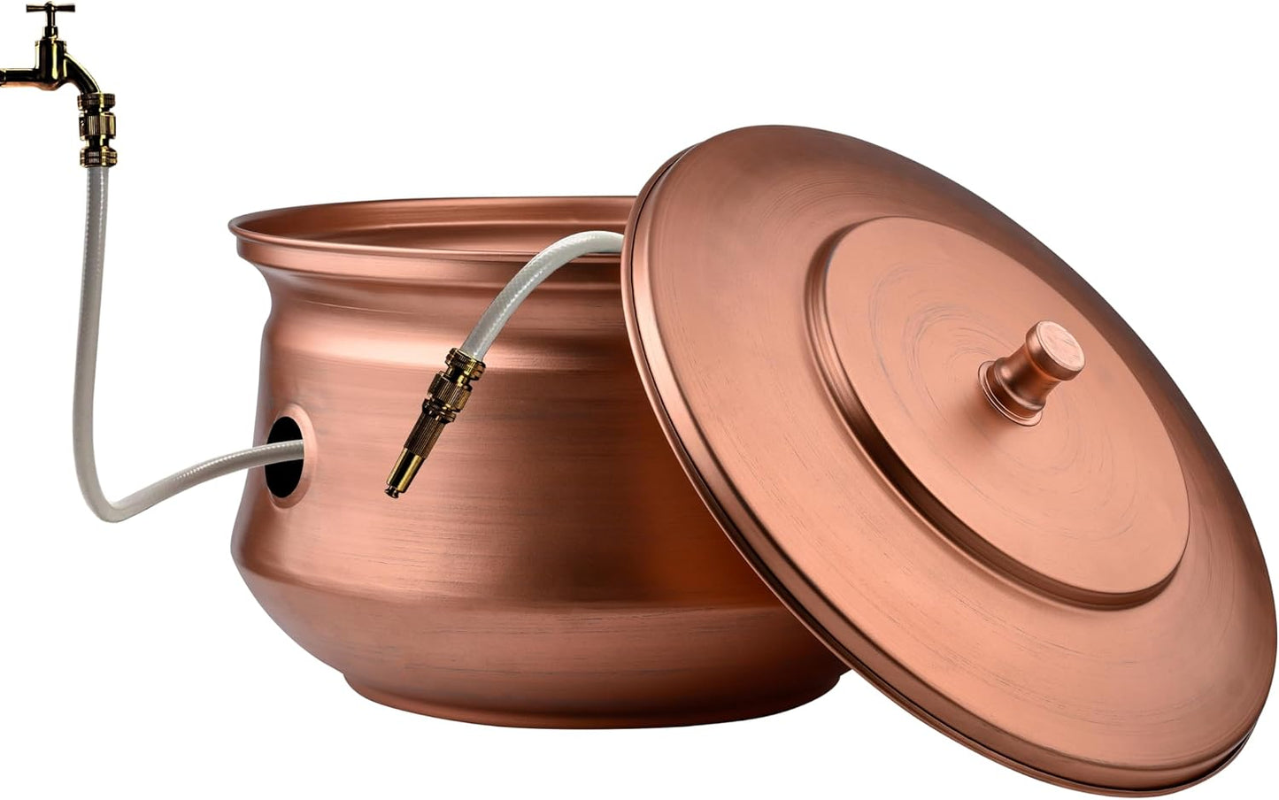 Decorative Garden Hose Holder Pot Storage with Lid 19x15.25" for Yard, Indoor & Outdoor Use - Water Hose Container, Handmade (Cobble Creek Brushed Bronze)