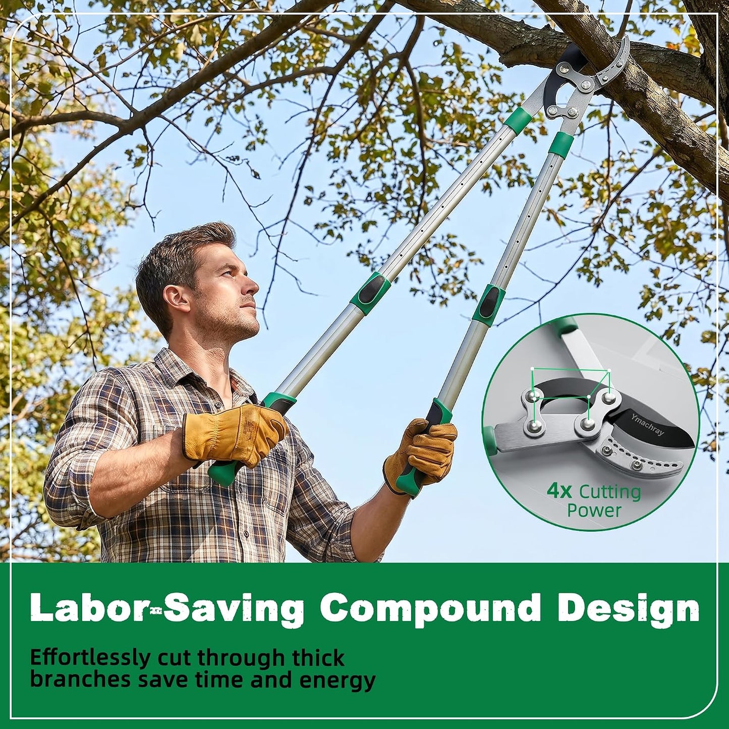 Heavy Duty Anvil Lopping Shears -2 inch Cutting Capacity Bypass Lopper - Extendable 26 Inch to 41 Inch,Professional Tree Branch Cutter
