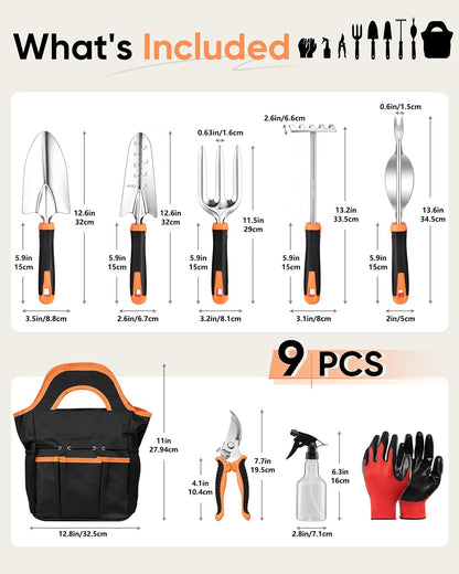 9-Piece Stainless Steel Garden Hand Tools Set for Planting