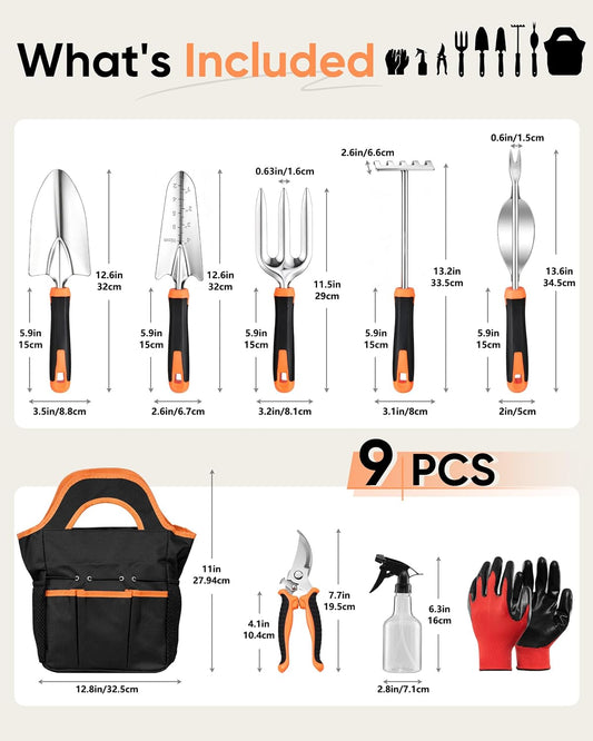 9-Piece Stainless Steel Garden Hand Tools Set for Planting