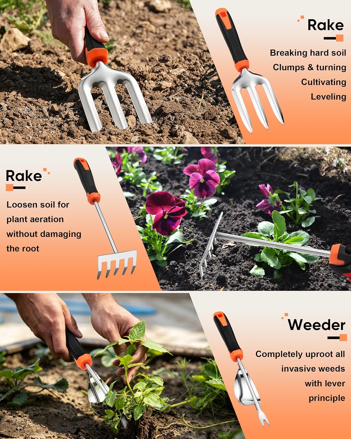 9-Piece Stainless Steel Garden Hand Tools Set for Planting