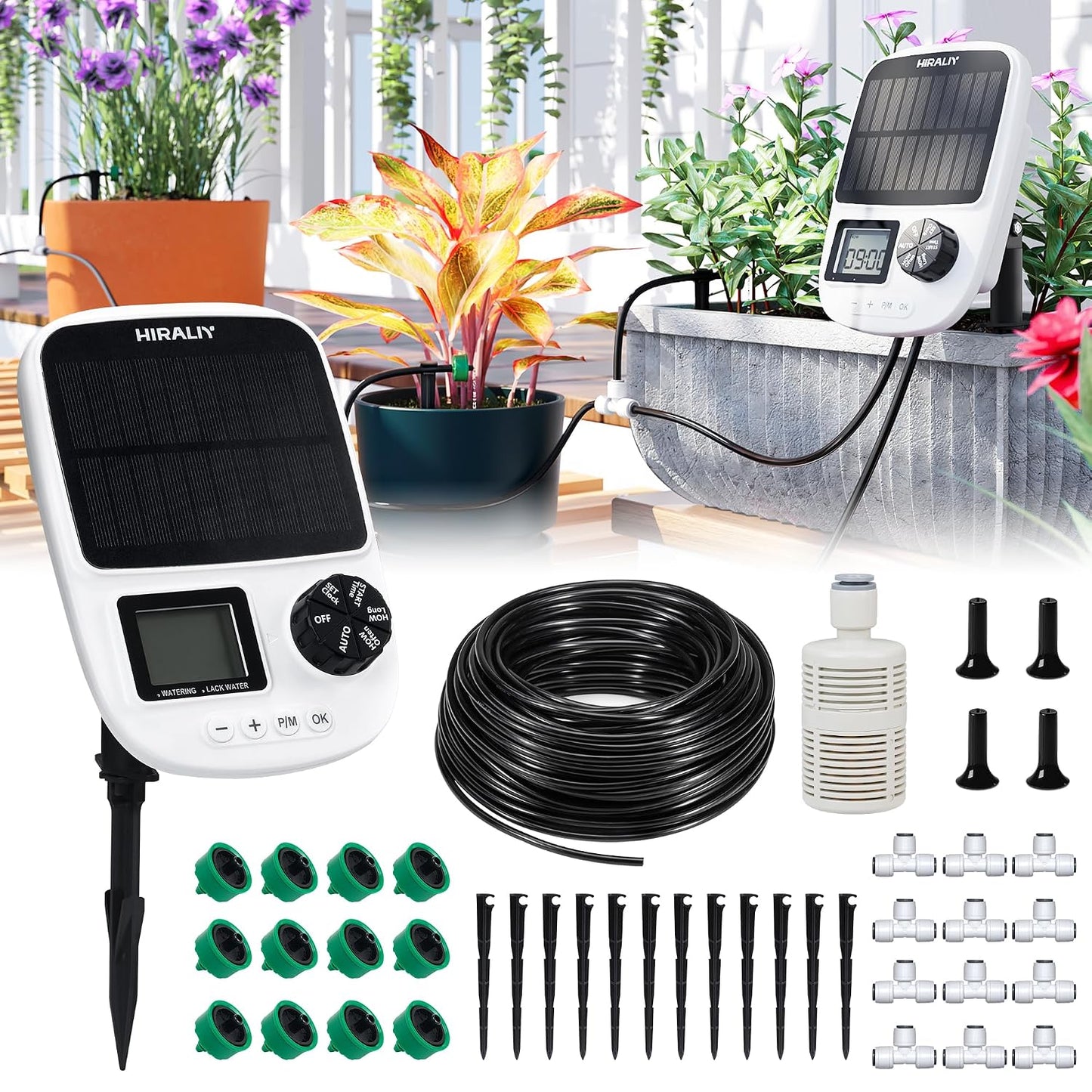 Solar Drip Irrigation System with Timer, Automatic Plant Watering
