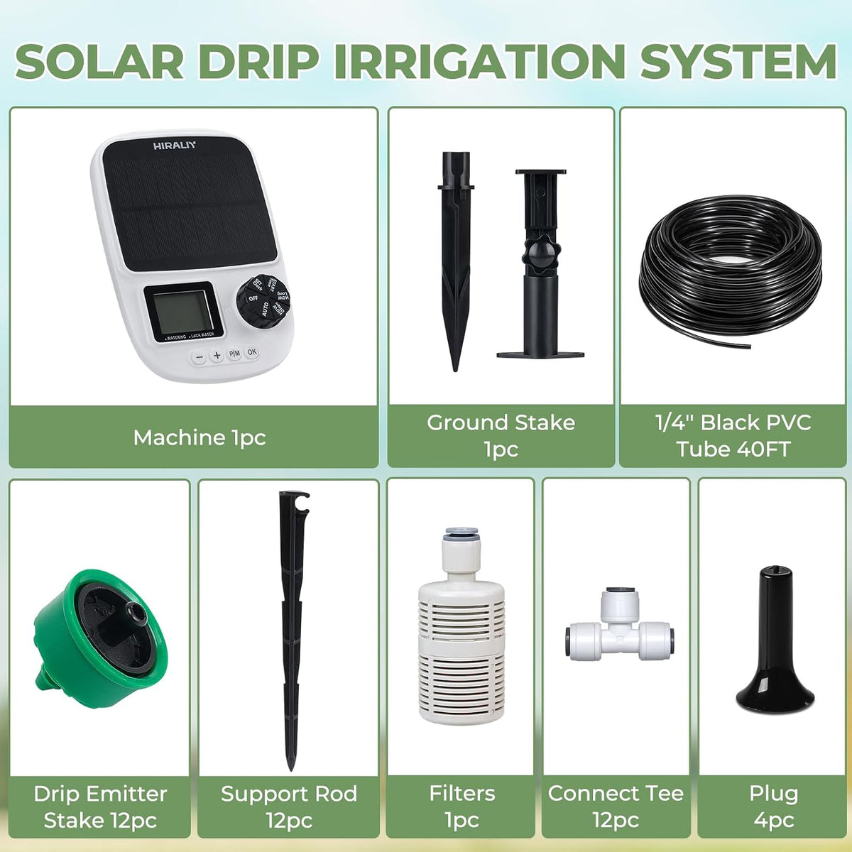 Solar Drip Irrigation System with Timer, Automatic Plant Watering
