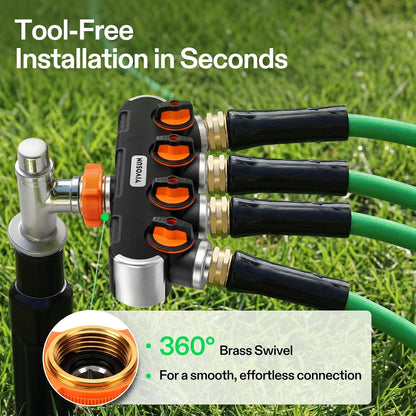 Garden Hose Splitter 4 Way, Heavy Duty Water Hose Connector 3/4", Water Hose Manifold, Faucet Adapter with Comfortable Rubberized Grip for Drip Irrigation, Lawns