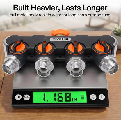 Garden Hose Splitter 4 Way, Heavy Duty Water Hose Connector 3/4", Water Hose Manifold, Faucet Adapter with Comfortable Rubberized Grip for Drip Irrigation, Lawns