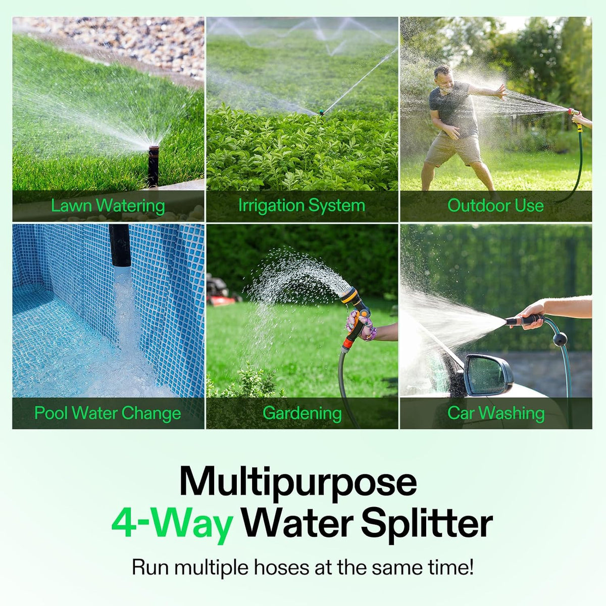 Garden Hose Splitter 4 Way, Heavy Duty Water Hose Connector 3/4", Water Hose Manifold, Faucet Adapter with Comfortable Rubberized Grip for Drip Irrigation, Lawns