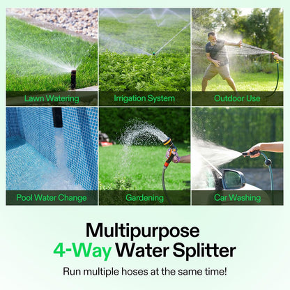 Garden Hose Splitter 4 Way, Heavy Duty Water Hose Connector 3/4", Water Hose Manifold, Faucet Adapter with Comfortable Rubberized Grip for Drip Irrigation, Lawns