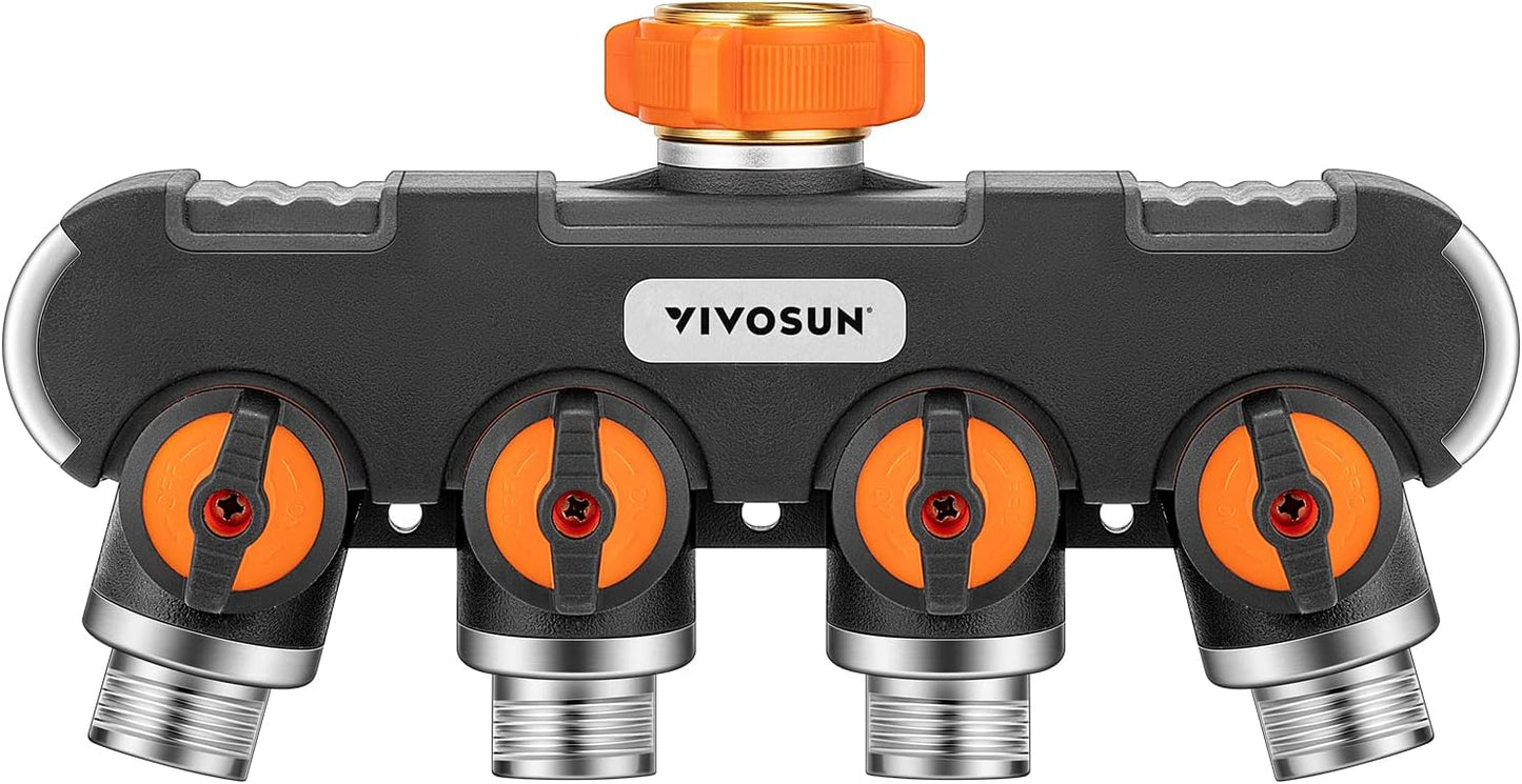 Garden Hose Splitter 4 Way, Heavy Duty Water Hose Connector 3/4", Water Hose Manifold, Faucet Adapter with Comfortable Rubberized Grip for Drip Irrigation, Lawns