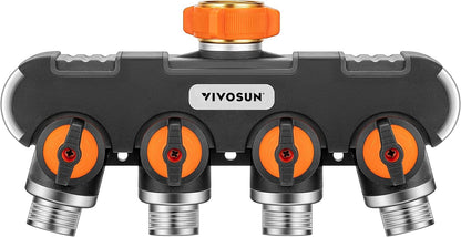 Garden Hose Splitter 4 Way, Heavy Duty Water Hose Connector 3/4", Water Hose Manifold, Faucet Adapter with Comfortable Rubberized Grip for Drip Irrigation, Lawns