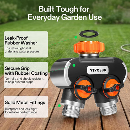 Garden Hose Splitter 4 Way, Heavy Duty Water Hose Connector 3/4", Water Hose Manifold, Faucet Adapter with Comfortable Rubberized Grip for Drip Irrigation, Lawns