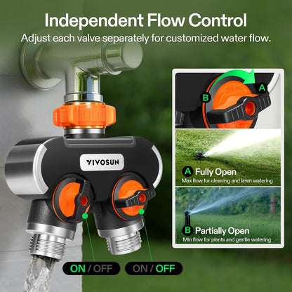 Garden Hose Splitter 4 Way, Heavy Duty Water Hose Connector 3/4", Water Hose Manifold, Faucet Adapter with Comfortable Rubberized Grip for Drip Irrigation, Lawns