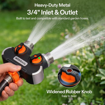 Garden Hose Splitter 4 Way, Heavy Duty Water Hose Connector 3/4", Water Hose Manifold, Faucet Adapter with Comfortable Rubberized Grip for Drip Irrigation, Lawns