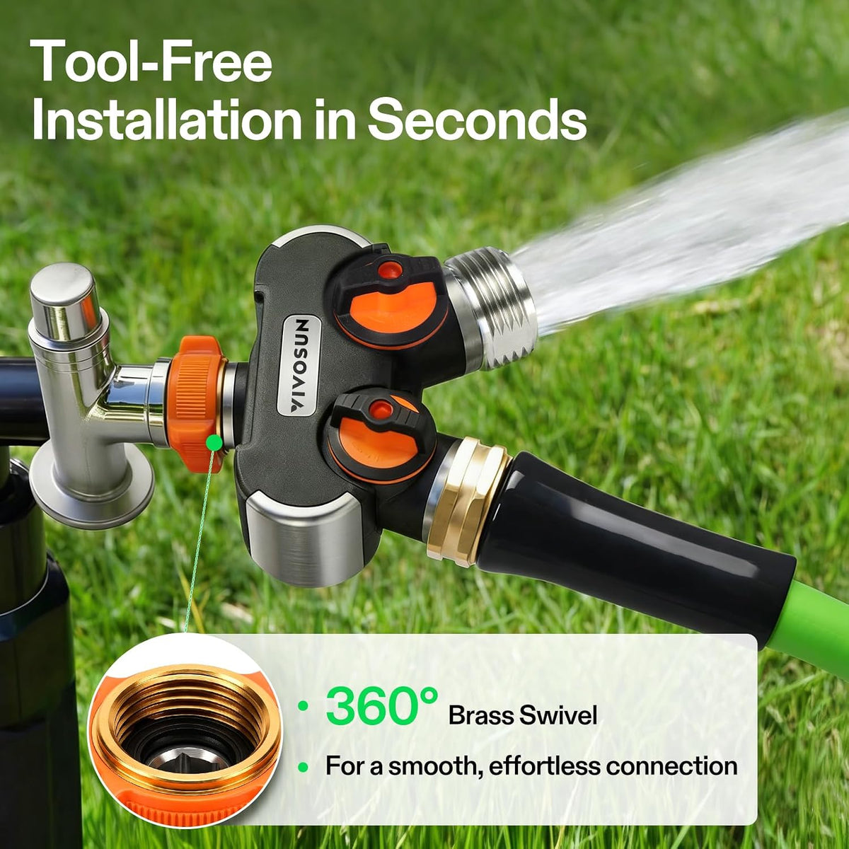 Garden Hose Splitter 4 Way, Heavy Duty Water Hose Connector 3/4", Water Hose Manifold, Faucet Adapter with Comfortable Rubberized Grip for Drip Irrigation, Lawns
