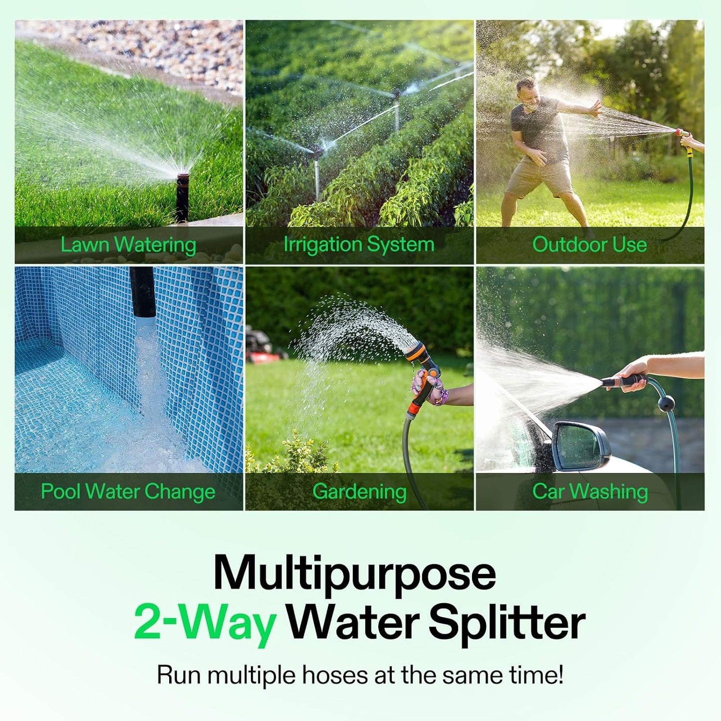 Garden Hose Splitter 4 Way, Heavy Duty Water Hose Connector 3/4", Water Hose Manifold, Faucet Adapter with Comfortable Rubberized Grip for Drip Irrigation, Lawns