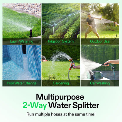 Garden Hose Splitter 4 Way, Heavy Duty Water Hose Connector 3/4", Water Hose Manifold, Faucet Adapter with Comfortable Rubberized Grip for Drip Irrigation, Lawns
