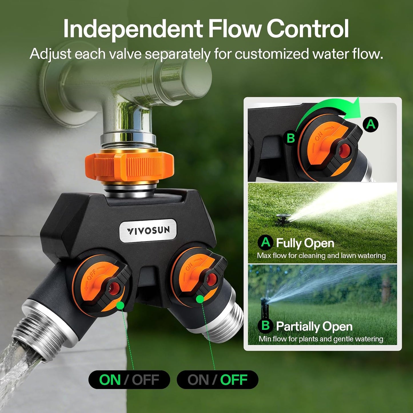 Garden Hose Splitter 4 Way, Heavy Duty Water Hose Connector 3/4", Water Hose Manifold, Faucet Adapter with Comfortable Rubberized Grip for Drip Irrigation, Lawns