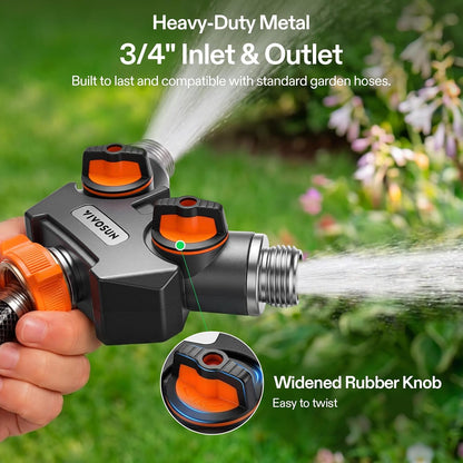 Garden Hose Splitter 4 Way, Heavy Duty Water Hose Connector 3/4", Water Hose Manifold, Faucet Adapter with Comfortable Rubberized Grip for Drip Irrigation, Lawns