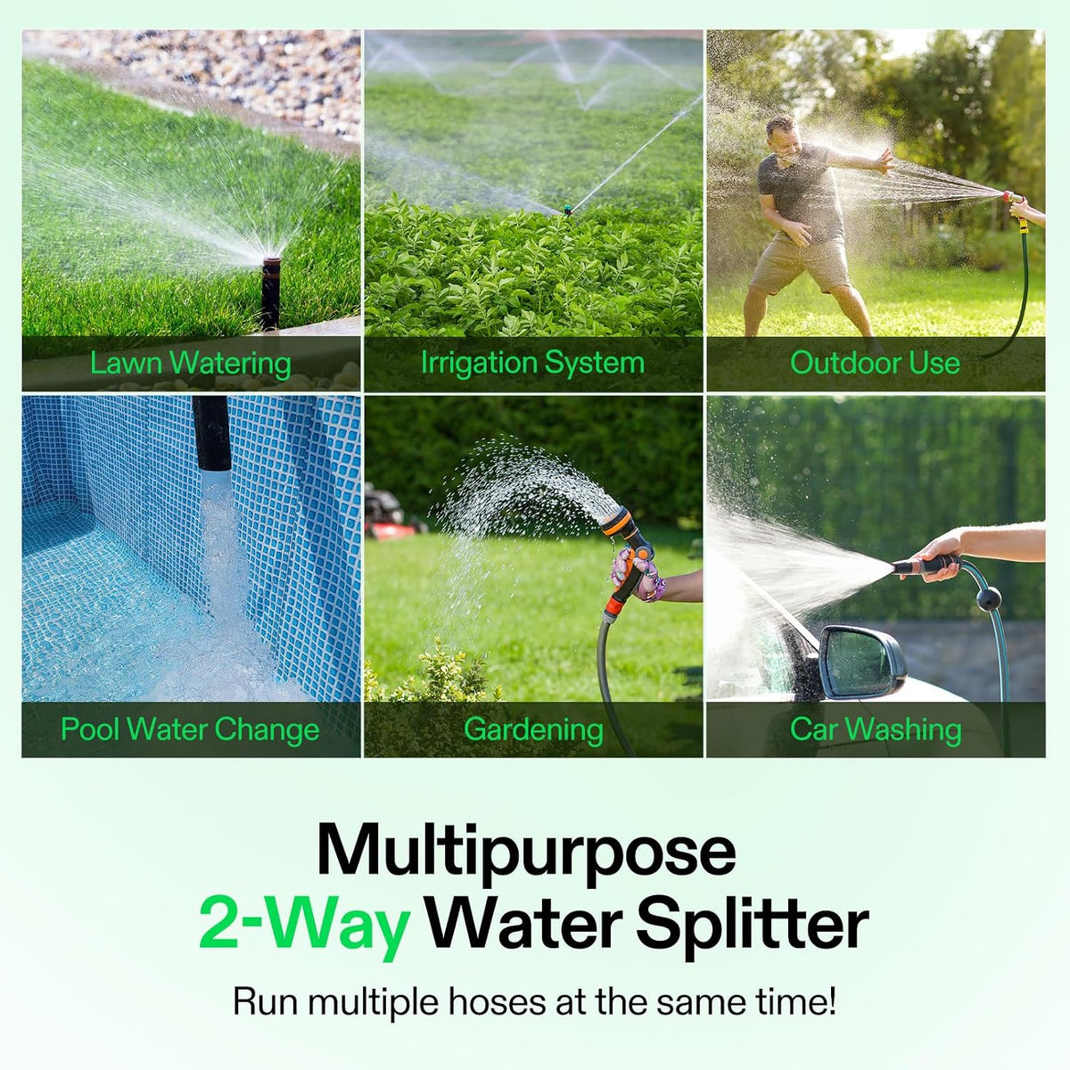 Garden Hose Splitter 4 Way, Heavy Duty Water Hose Connector 3/4", Water Hose Manifold, Faucet Adapter with Comfortable Rubberized Grip for Drip Irrigation, Lawns