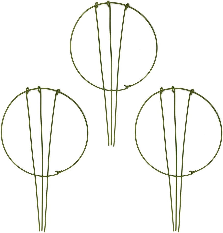 3-Pack Garden Plant Support Stake Green Plant Support Rings for Climbing Plant, Flowers (10" Wide x 17" High)
