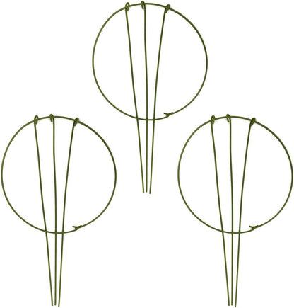 3-Pack Garden Plant Support Stake Green Plant Support Rings for Climbing Plant, Flowers (10" Wide x 17" High)