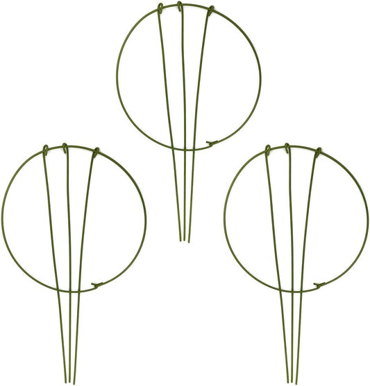 3-Pack Garden Plant Support Stake Green Plant Support Rings for Climbing Plant, Flowers (10" Wide x 17" High)