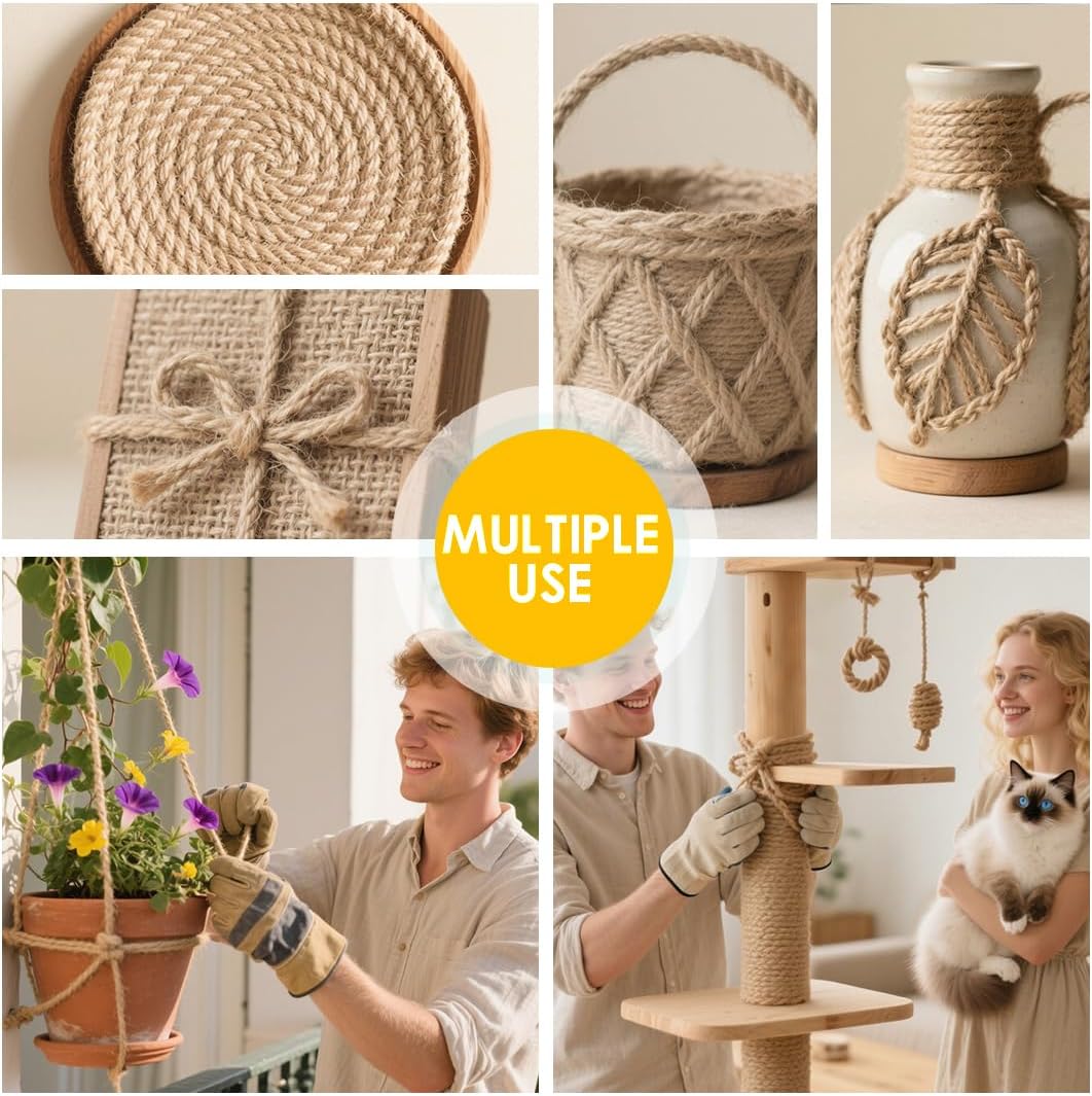 1000FT Natural Jute Twine String Bulk Hemp Rope Cord for Crafts Gardening Gift Wrapping Wedding Décor Packing Material Burlap Ribbon Christmas Knitting Macrame Decoration (Brown 2mm* 1000ft)