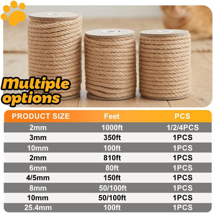 1000FT Natural Jute Twine String Bulk Hemp Rope Cord for Crafts Gardening Gift Wrapping Wedding Décor Packing Material Burlap Ribbon Christmas Knitting Macrame Decoration (Brown 2mm* 1000ft)