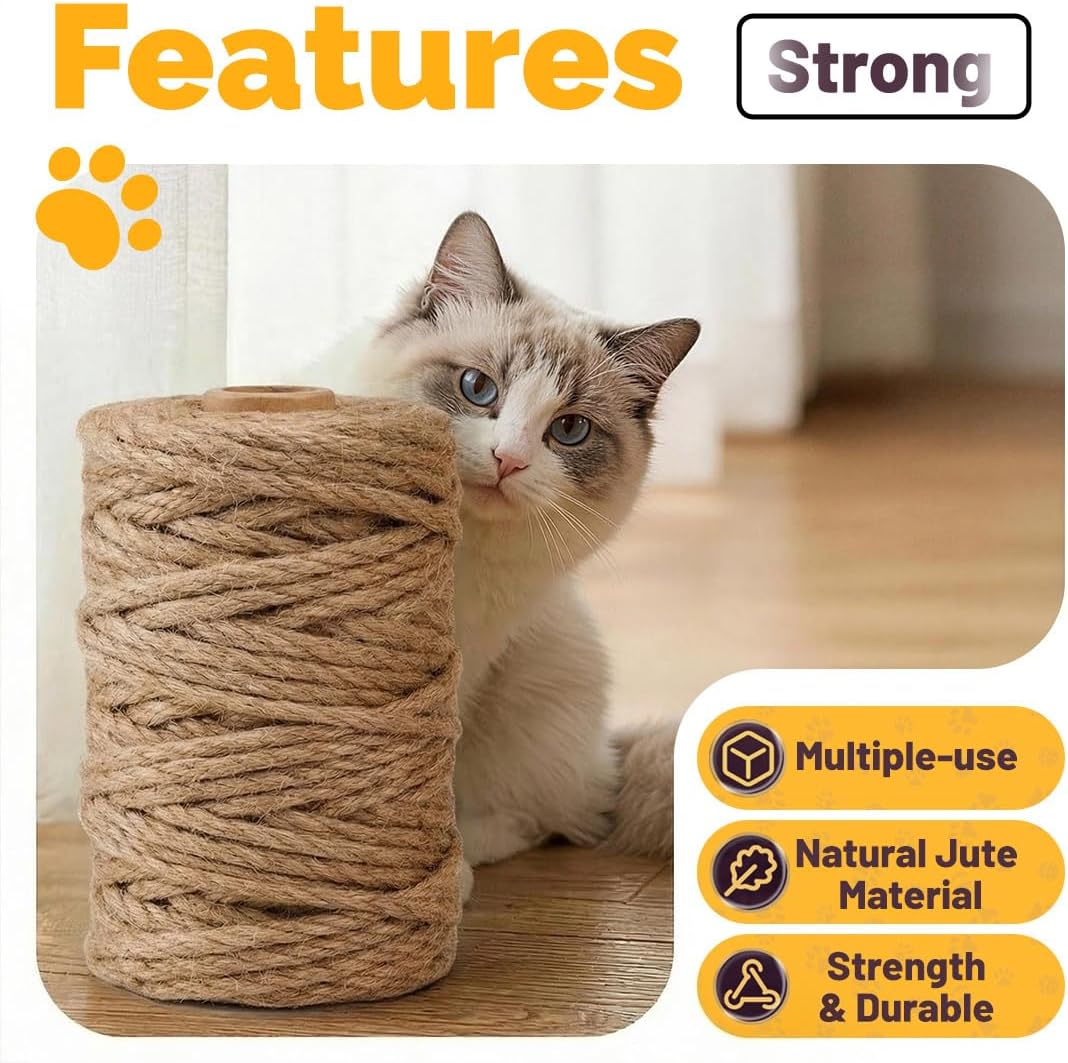 1000FT Natural Jute Twine String Bulk Hemp Rope Cord for Crafts Gardening Gift Wrapping Wedding Décor Packing Material Burlap Ribbon Christmas Knitting Macrame Decoration (Brown 2mm* 1000ft)