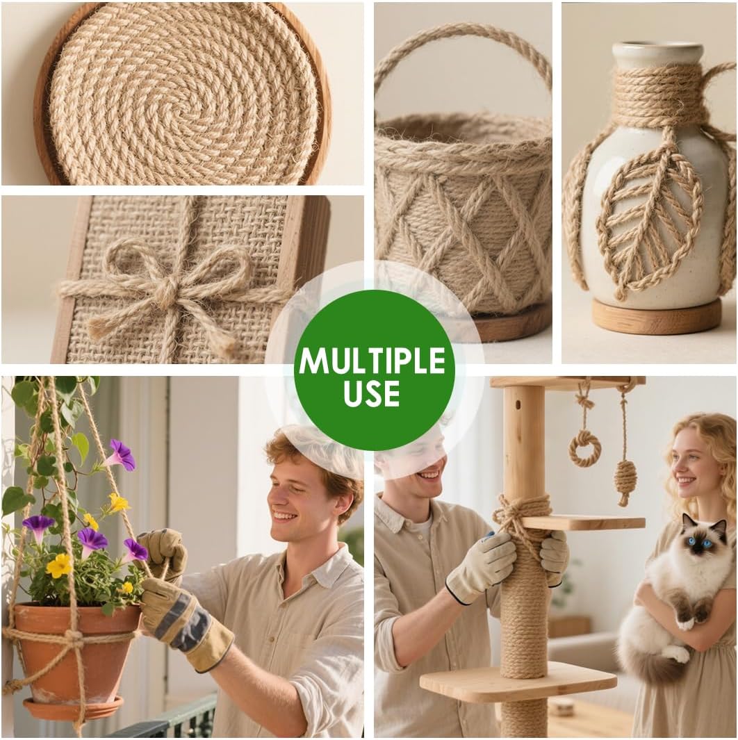 1000FT Natural Jute Twine String Bulk Hemp Rope Cord for Crafts Gardening Gift Wrapping Wedding Décor Packing Material Burlap Ribbon Christmas Knitting Macrame Decoration (Brown 2mm* 1000ft)
