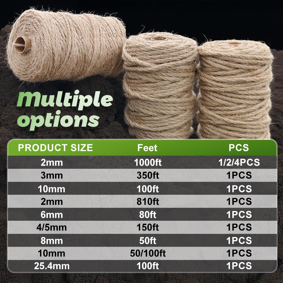 1000FT Natural Jute Twine String Bulk Hemp Rope Cord for Crafts Gardening Gift Wrapping Wedding Décor Packing Material Burlap Ribbon Christmas Knitting Macrame Decoration (Brown 2mm* 1000ft)