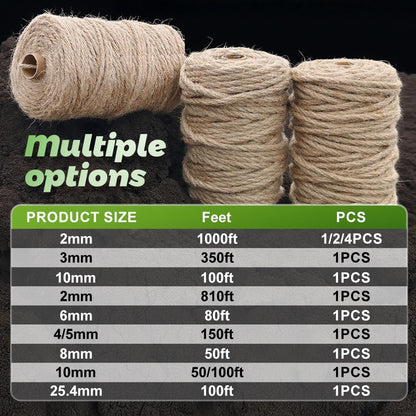 1000FT Natural Jute Twine String Bulk Hemp Rope Cord for Crafts Gardening Gift Wrapping Wedding Décor Packing Material Burlap Ribbon Christmas Knitting Macrame Decoration (Brown 2mm* 1000ft)