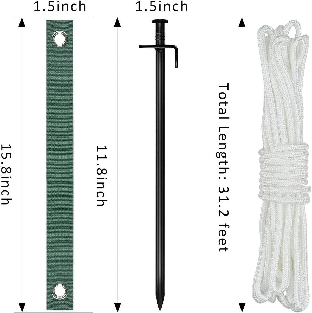 Heavy Duty Steel Tree Stake Kits,Tree Staking and Supports Kits for Young Trees Against Bad Weather, Include 3 PCS Tree Straps for Staking, 3 PCS 11.8 Inch Tree Stakes and 31.2 Feet Rope for Anchoring