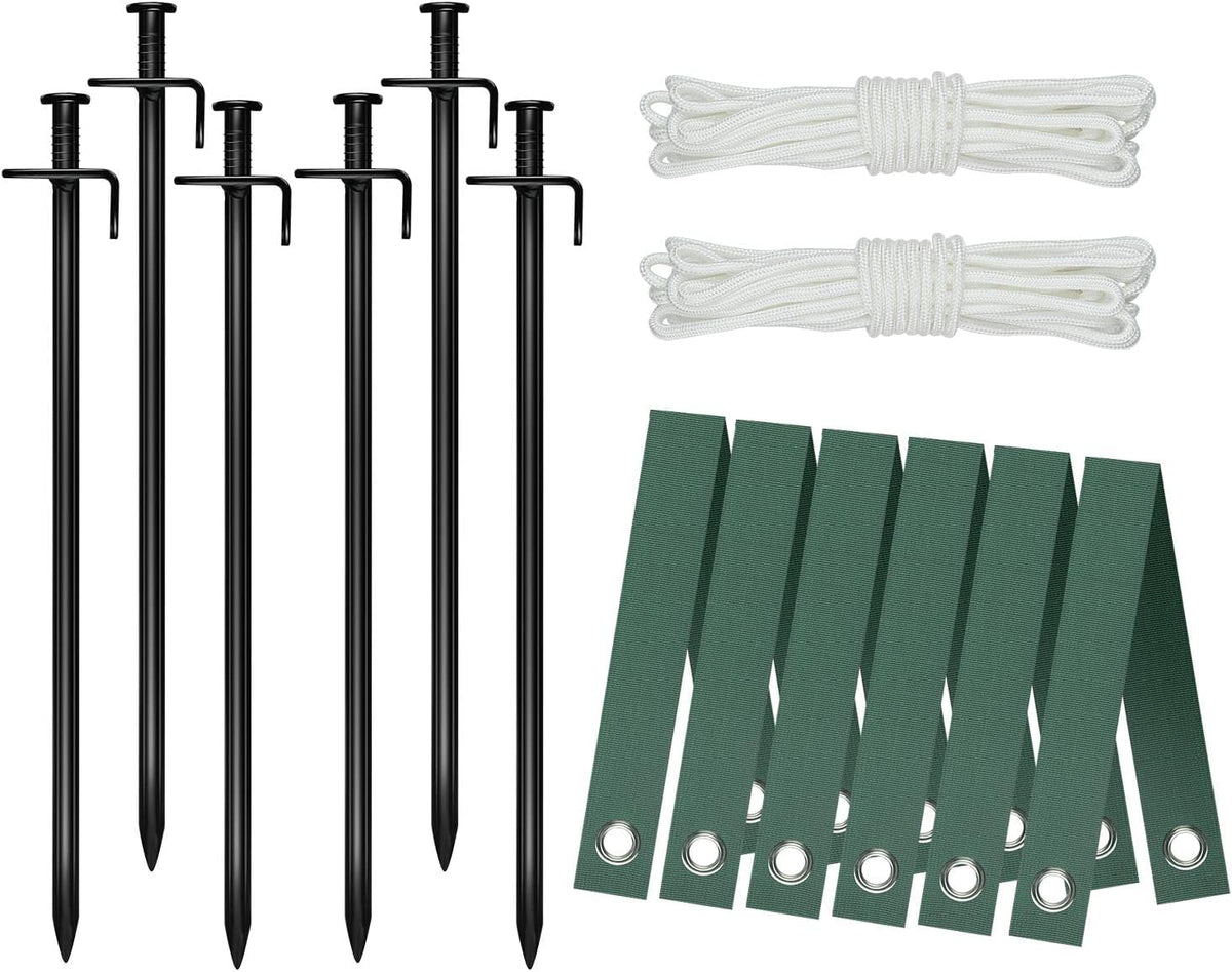 Heavy Duty Steel Tree Stake Kits,Tree Staking and Supports Kits for Young Trees Against Bad Weather, Include 3 PCS Tree Straps for Staking, 3 PCS 11.8 Inch Tree Stakes and 31.2 Feet Rope for Anchoring