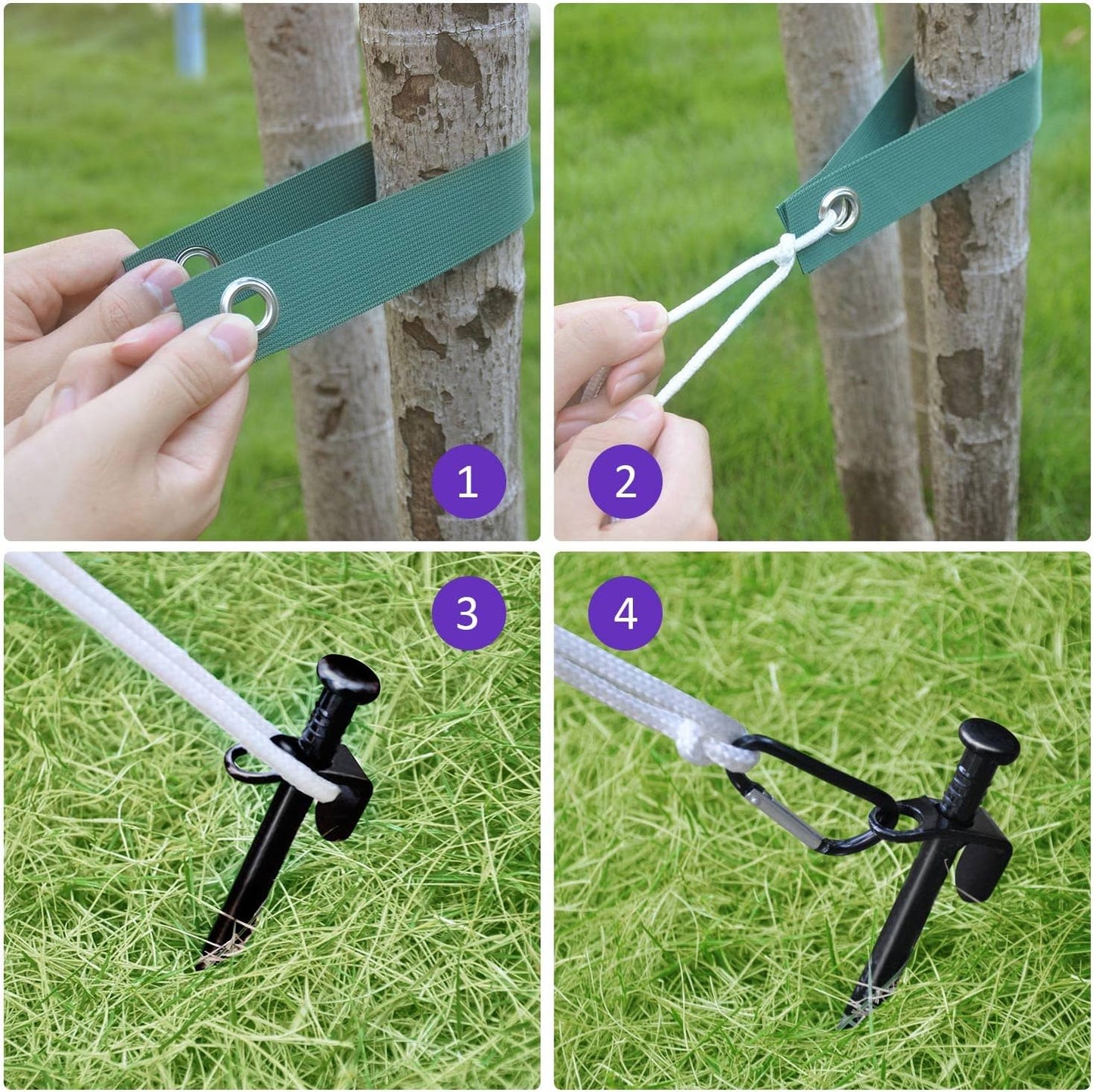 Heavy Duty Steel Tree Stake Kits,Tree Staking and Supports Kits for Young Trees Against Bad Weather, Include 3 PCS Tree Straps for Staking, 3 PCS 11.8 Inch Tree Stakes and 31.2 Feet Rope for Anchoring