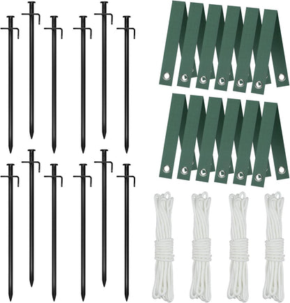 Heavy Duty Steel Tree Stake Kits,Tree Staking and Supports Kits for Young Trees Against Bad Weather, Include 3 PCS Tree Straps for Staking, 3 PCS 11.8 Inch Tree Stakes and 31.2 Feet Rope for Anchoring