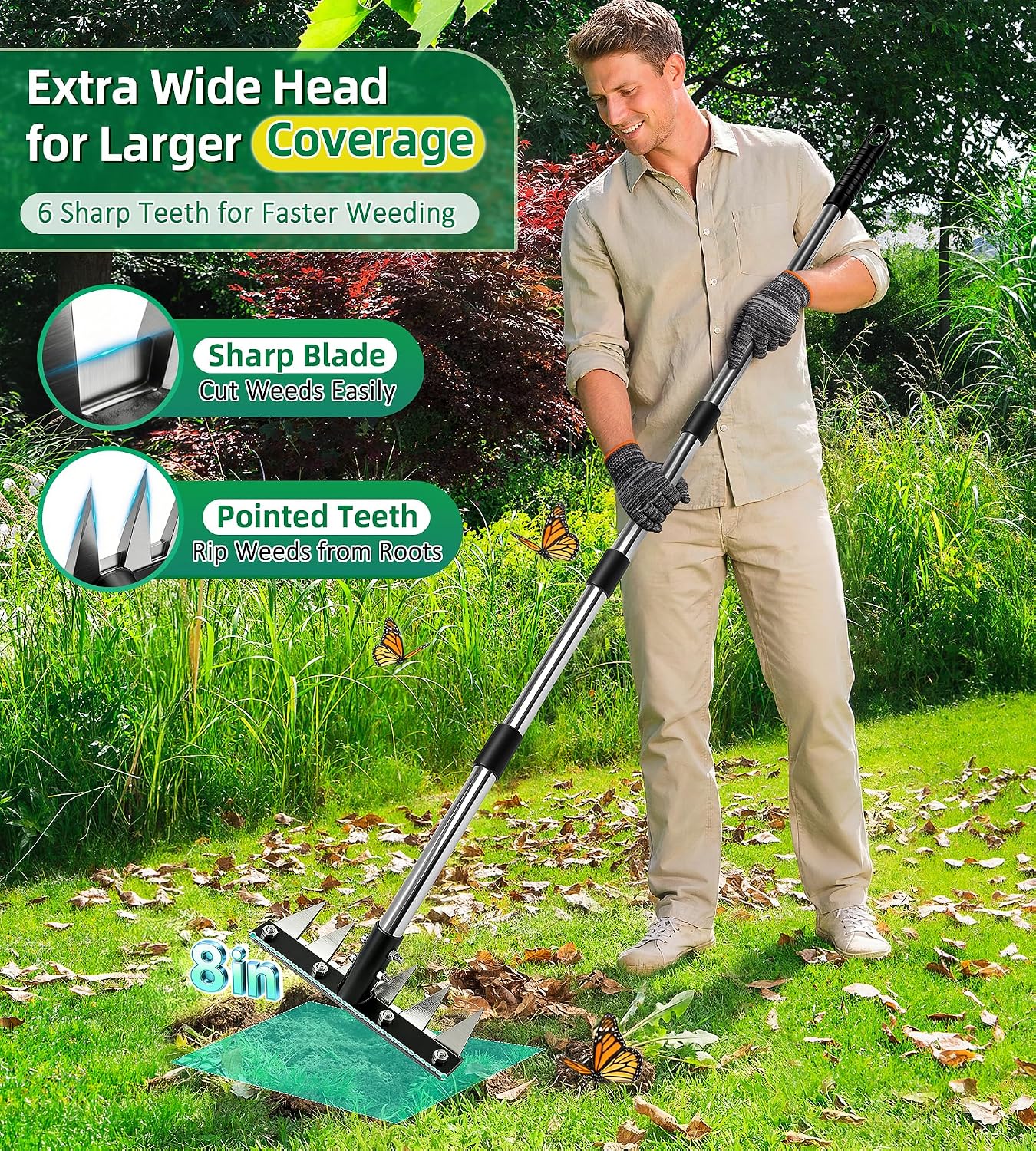 Weeding Rake Puller Tool for Garden,Heavy Duty Iron Weed Puller Cutter Tool