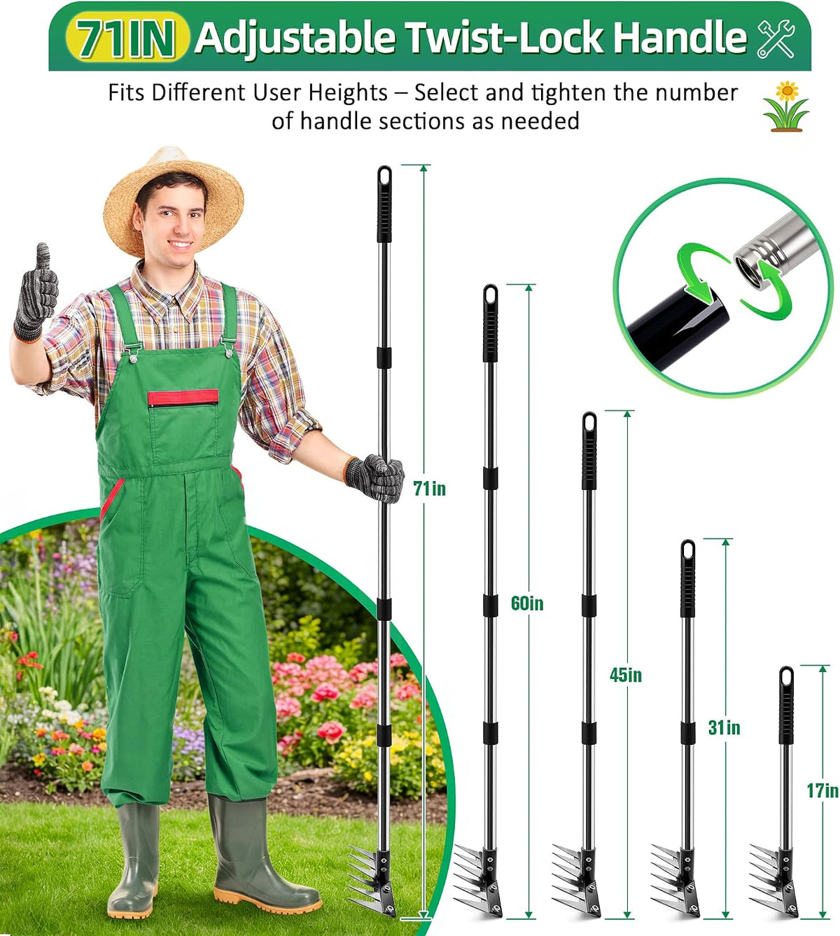 Weeding Rake Puller Tool for Garden,Heavy Duty Iron Weed Puller Cutter Tool