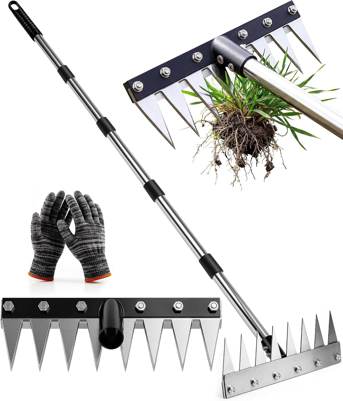 Weeding Rake Puller Tool for Garden,Heavy Duty Iron Weed Puller Cutter Tool