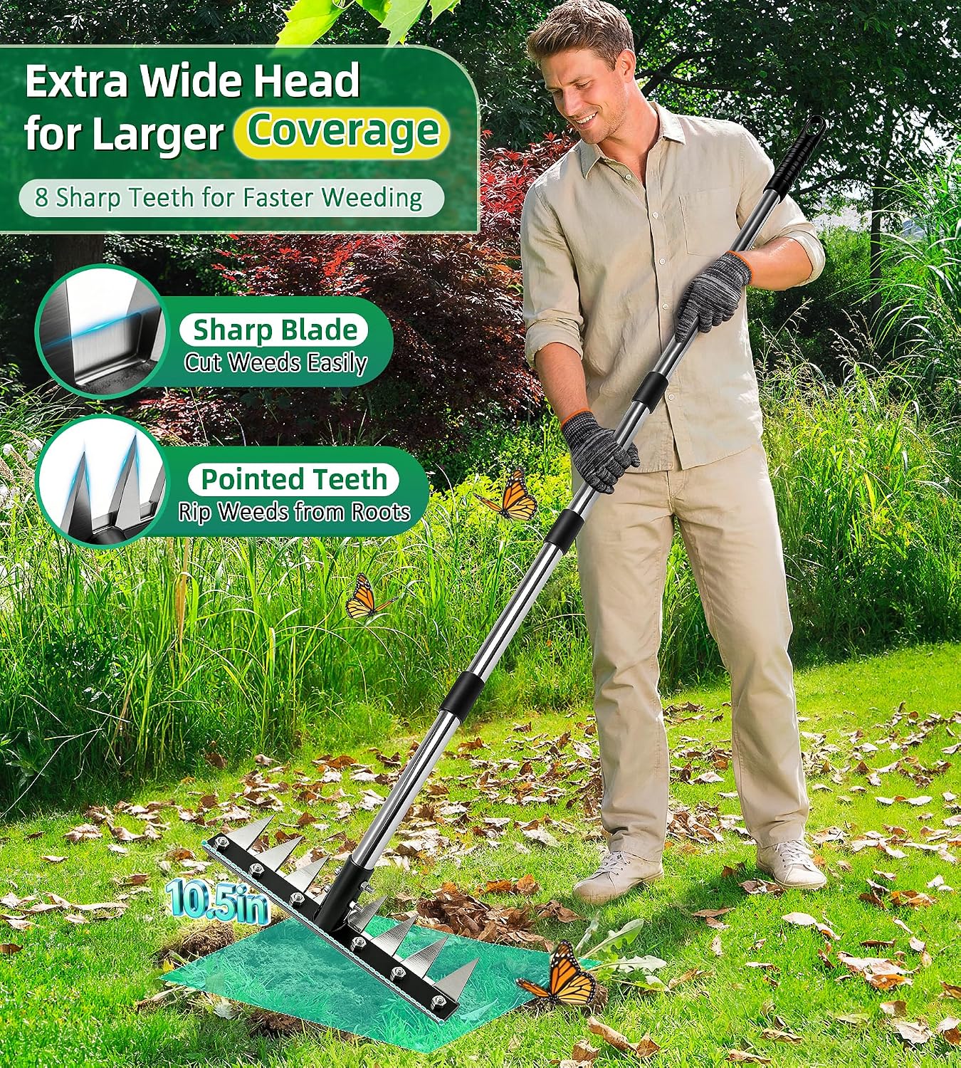 Weeding Rake Puller Tool for Garden,Heavy Duty Iron Weed Puller Cutter Tool