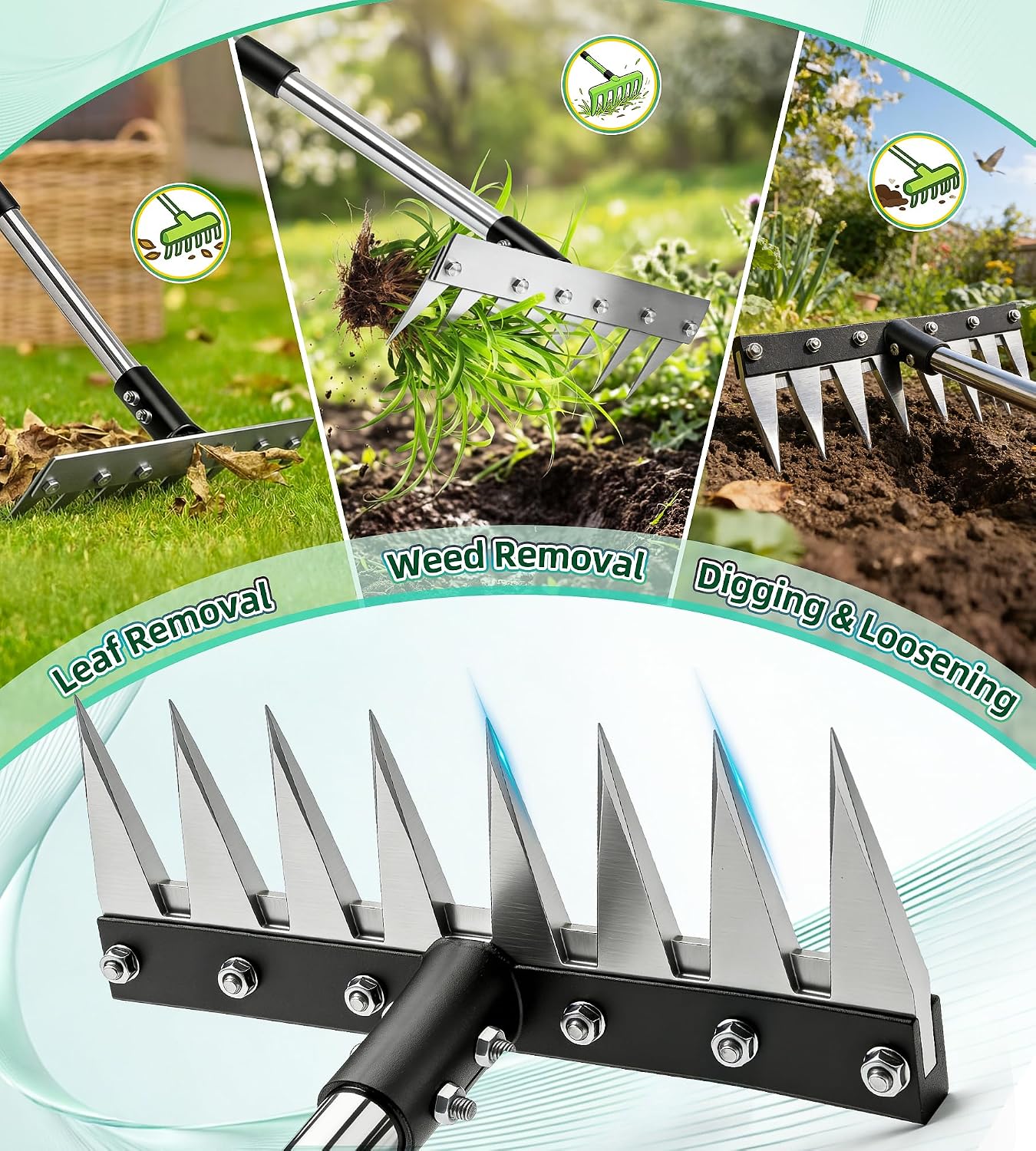 Weeding Rake Puller Tool for Garden,Heavy Duty Iron Weed Puller Cutter Tool