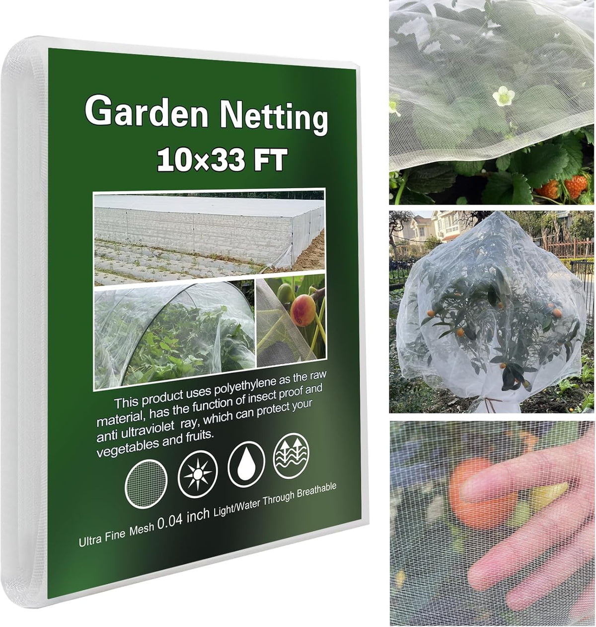 Garden Netting Ultra Fine 8x10ft, Insect Net Bug Mesh for Garden Plants