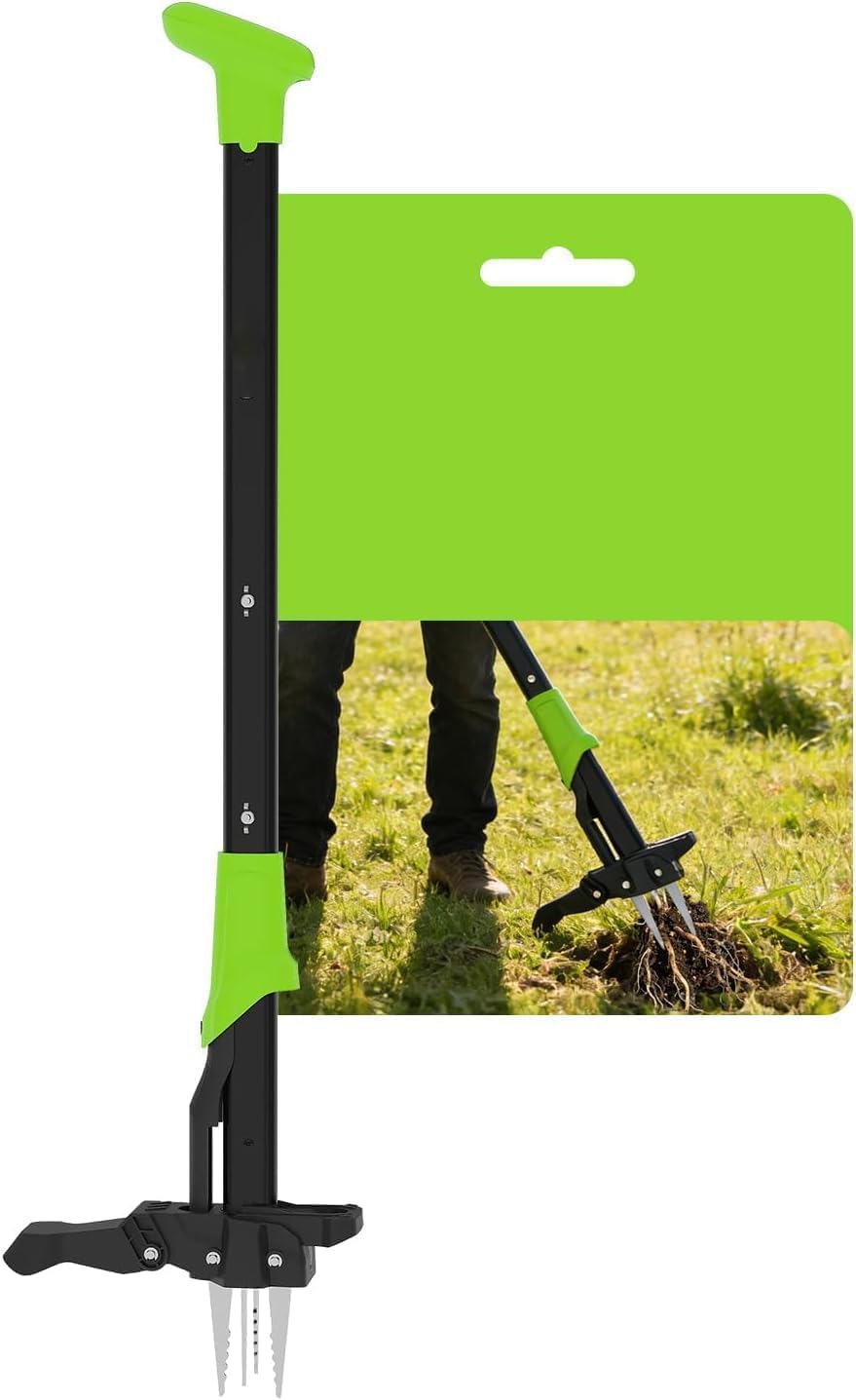 40" Stand Up Weed Puller Tool Long Handle Remove Weeds, 4-Claw with Ejector Gardening Hand Weeding Tool Easy-Eject Easily Remove Weeds Without Bending, Pulling, or Kneeling