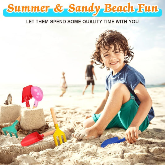 6 Piece Beach Sand Box Toys, Kids Gardening Tools, Made of Metal with Sturdy Wooden Handle, Safe Beach Gardening Set, Spoon, Fork, Rake & Shovel, Gifts for Toddlers